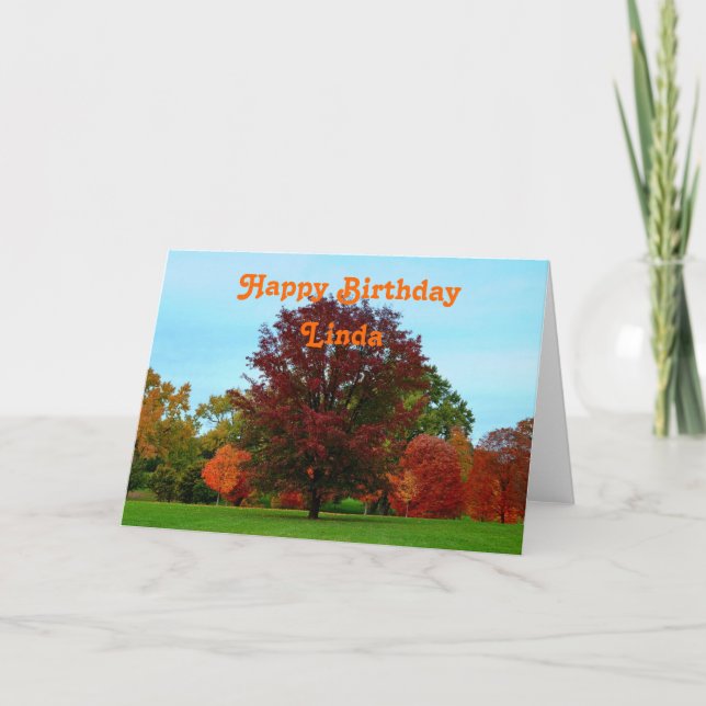 Cartão Linda Happy Birthday Red Oak Tree no outono (Frente)