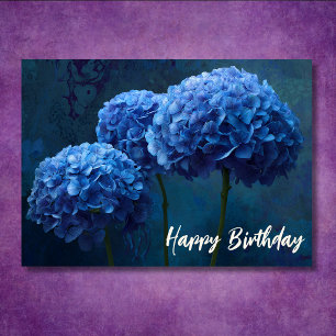 Cartão Linda Hortênsia Azul Floral Botânica Aniversário