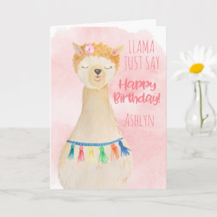Cartão Linda Llama Menina Rosa Aniversário Personalizado