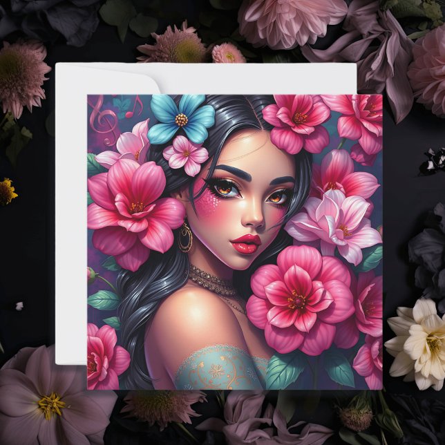 Cartão Linda mulher anime hispânica (Criador carregado)