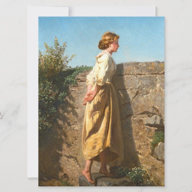 Cartão Linda Mulher Olhando Sobre A Parede (Vintage) (Frente)