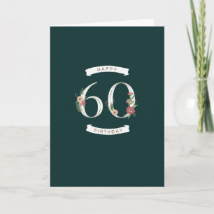 Cartão Linda Numeração Floral 60ª Carta de Aniversário
