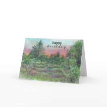 Linda Paisagem Árvores de Arte Feliz Aniversário