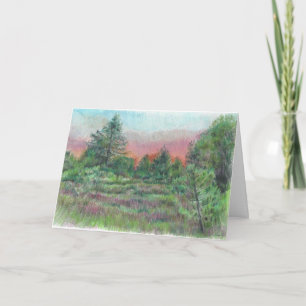 Cartão Linda Paisagem Árvores de Arte Rosa Sky Night