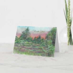 Cartão Linda paisagem rosa verde Árvores de arte Obrigado