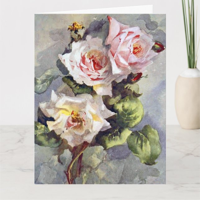 Cartão Linda pintura de aquarela Elegante rosa rosada (Frente)