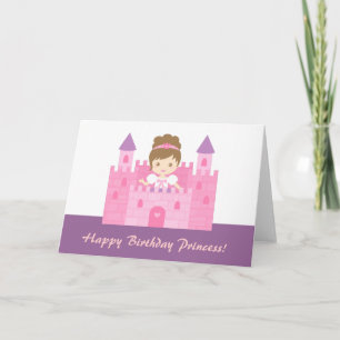Cartão Linda Princesa no Castelo Menina Feliz Aniversário
