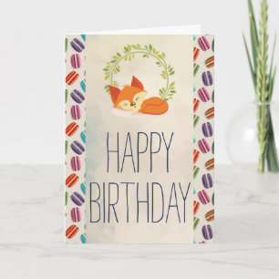 Cartão Linda Raposa Laranja com Coroa de Feliz Aniversári