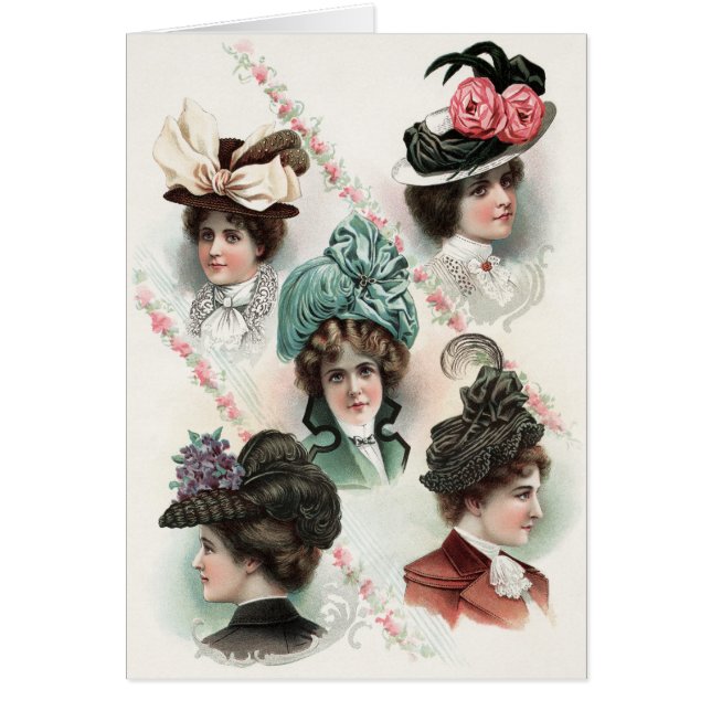 Cartão Linda Vintage Designer Summer Hat Women, 1900 (Frente)