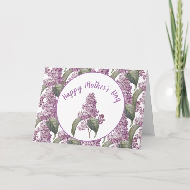 Cartão Lindas Flores de Lilases Dia das Mães (Frente)