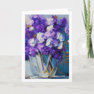 Cartão Lindas Flores Roxas Antigas   Feliz Aniversário