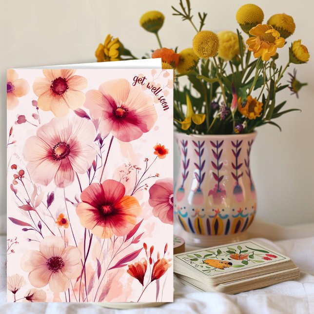 Cartão Lindas flores silvestres, flores ficam bem em brev (Beautiful Wildflowers Flowers GET WELL SOON Card
)