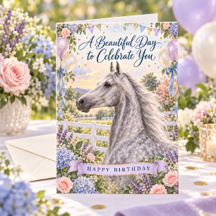 Cartão Lindo Aniversário Dapple Gray American Saddlebred