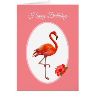 Cartão Lindo Aniversário de Flamingo Rosa