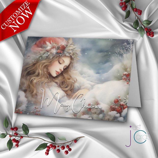 Cartão Lindo Anjo de Natal Adormecido Feriado (Customizable Text )