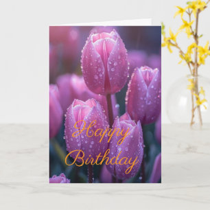 Cartão Lindo Buquê Tulipa Flor Rosa Inverno  Aniversário 