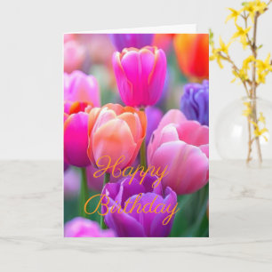 Cartão Lindo Buquê Tulipa Flor Rosa Inverno  Aniversário 