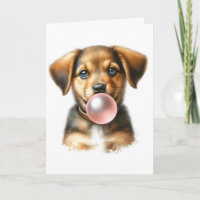 Lindo Cachorrinho Marrom Sopra Chiclete em Branco