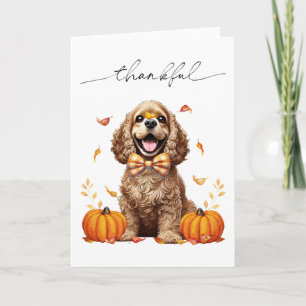 Cartão Lindo Cocker Spaniel Folhas de Outono Abóboras