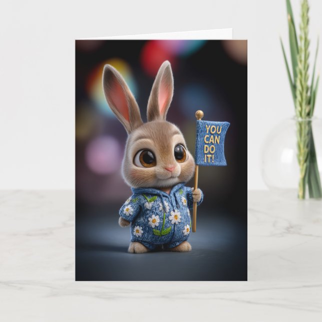 Cartão Lindo Coelho Bebê em Roupa de Flor de Margarida de (Frente)