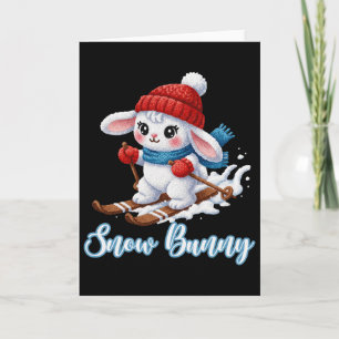 Cartão Lindo Coelho de Neve Amante de Esqui Inverno Esqui