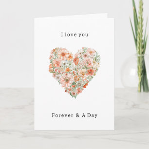 Cartão Lindo Coração de Amor Floral Bege e Branco