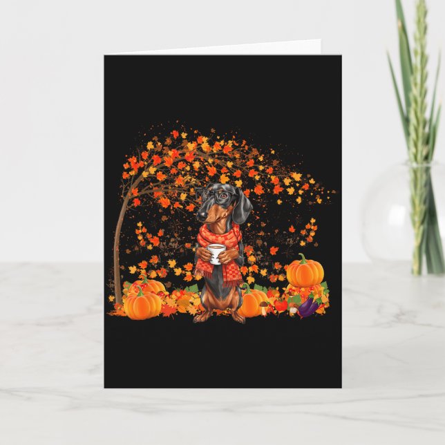 Cartão Lindo Dachshund Folha Outono Olá Outono Amante de  (Frente)