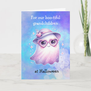 Cartão Lindo Fantasma Roxo Feliz Halloween Netos