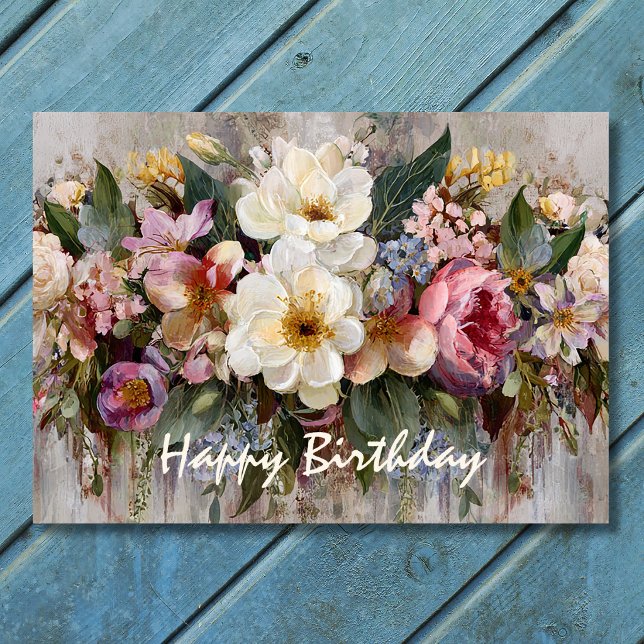 Cartão Lindo Floral de Flores Silvestres Boho de Aniversá (Beautiful Boho Wildflower Floral Birthday Card Front)