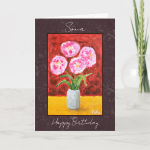 Cartão Lindo Floral Elegante Nome Personalizado Aniversár