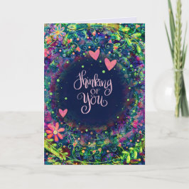Cartão Lindo Floral Pensando em Você Coração Roxo Elegant