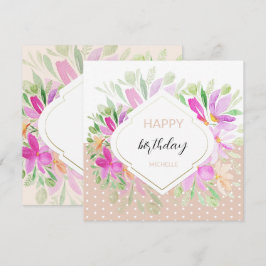 Cartão Lindo Floral Rosa Lilás Boho Aquarela