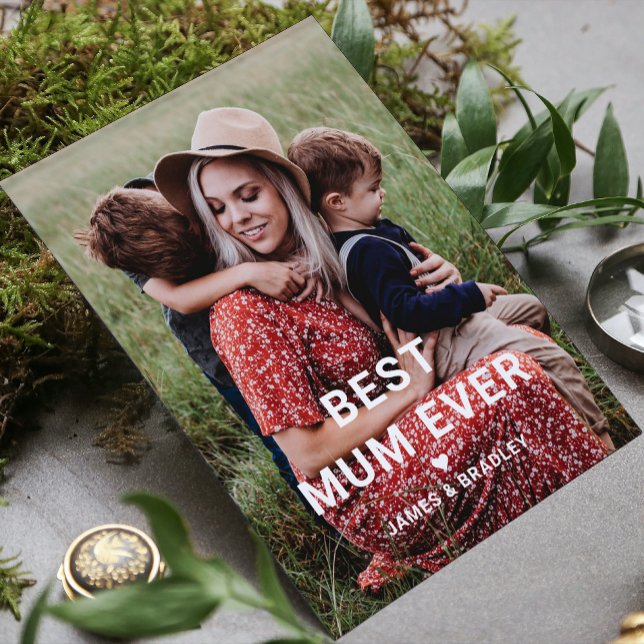 Cartão Lindo FOTOGRAFIA DO DIA DAS MÃES com Coração MELHO (Criador carregado)