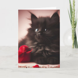 Cartão Lindo Gatinho Preto Fofinho de Dia dos Namorados