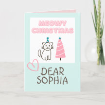 Lindo Gato de Chapéu e Árvore Feliz Natal Pastel