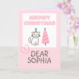 Cartão Lindo Gato em um Chapéu e Árvore Feliz Natal Paste