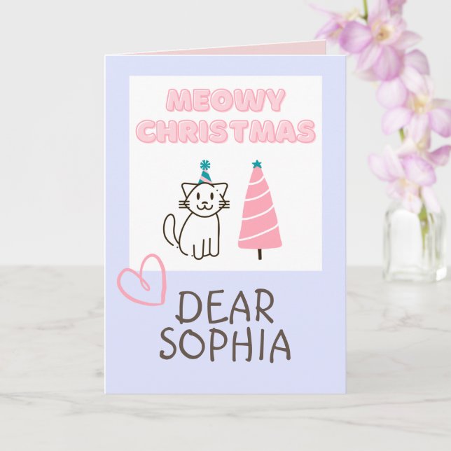 Cartão Lindo Gato em um Chapéu e Árvore Feliz Natal Paste (Orquídea)