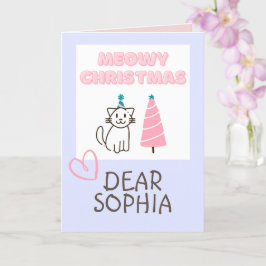 Cartão Lindo Gato em um Chapéu e Árvore Feliz Natal Paste