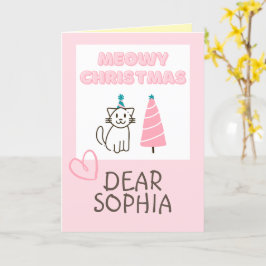 Cartão Lindo Gato em um Chapéu e Árvore Feliz Natal Paste