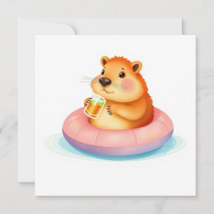 Cartão lindo Groundhog  em Flutuador de Piscina Bebendo G