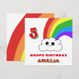 Cartão Lindo Kawaii Nuvem Arco-íris Crianças Feliz Aniver