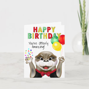Cartão Lindo Lontra em Tuxedo Feliz Aniversário