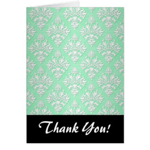Cartão Lindo padrão floral damasco verde menta e branco