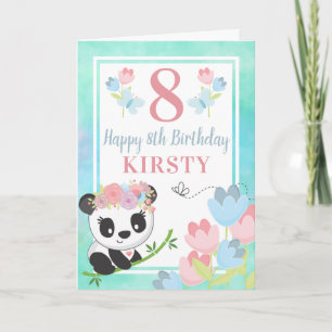 Cartão Lindo Panda Floral Aquarela Primavera Aniversário