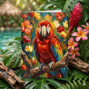 Cartão Lindo Papagaio Arara Impasto Feliz Aniversário