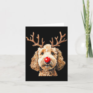 Cartão Lindo Papai Noel Rena Engraçado Goldendoodle Natal