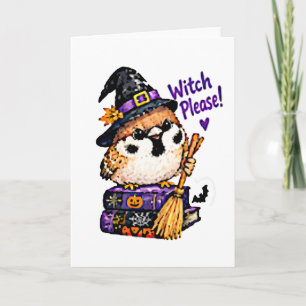 Cartão Lindo Passarinho Chibi Halloween Bruxa Por Favor
