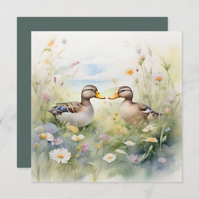 Cartão Lindo Pato Aquarela Bico a Bico Em Branco  (Frente/Verso)