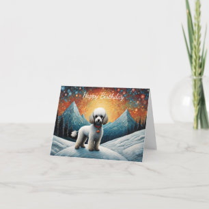 Cartão Lindo Poodle Montanha Nevada Feliz Aniversário