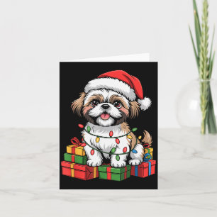 Cartão Lindo Shih Tzu Chapéu de Papai Noel Natal Xmas Ama